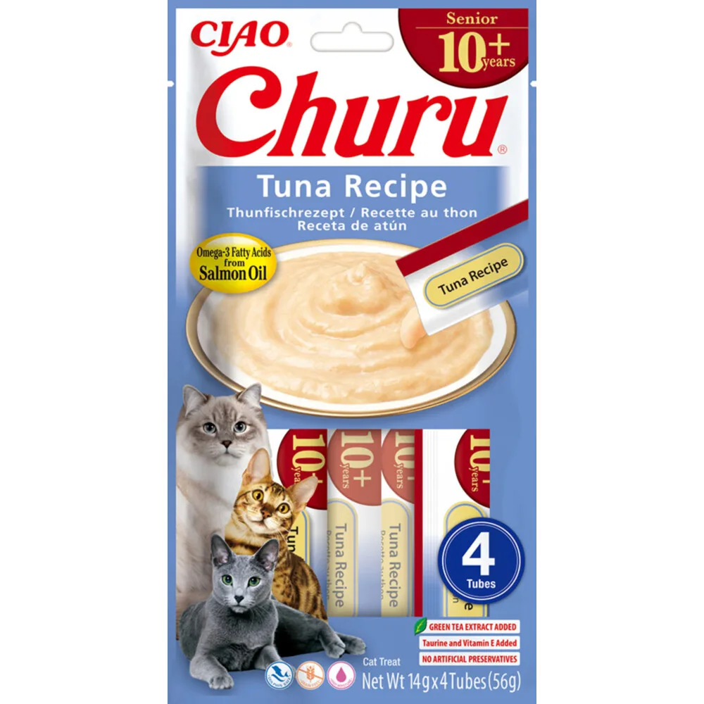 Ciao Churu Puree Senior 10+ Kattensnack Tuna 4 x 14 gr van Inaba – productfoto