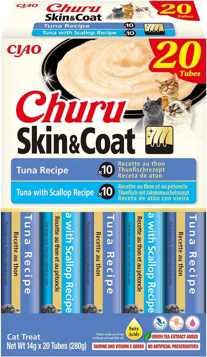 Ciao Churu Skin & Coat Creamy Puree Liquid Kattensnack Tonijn variëteiten 20x14g de Inaba – photo produit