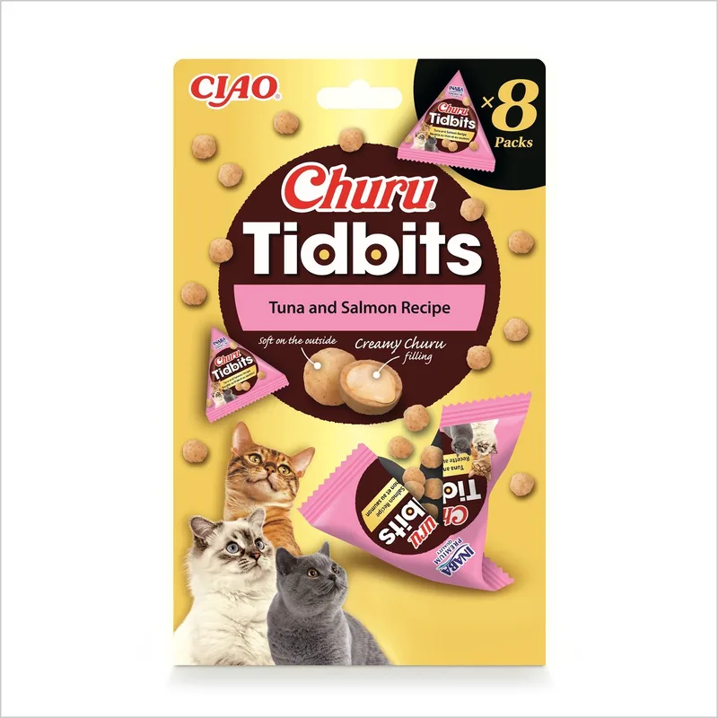 Ciao Churu Tidbits Brokjes Kattensnack Tonijn & Zalm 8x12g von Inaba – Produktfoto
