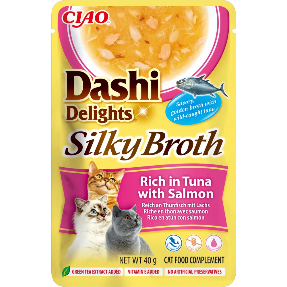 Ciao Dashi Delights Silky Broth Kattenvoer Nat Tuna & Salmon 40 gr de Inaba – photo produit