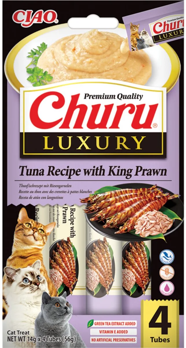 Ciao Kattensnack Churu Luxury Tuna & King Prawn - 4 x 14 gr - 1st de Inaba – photo produit