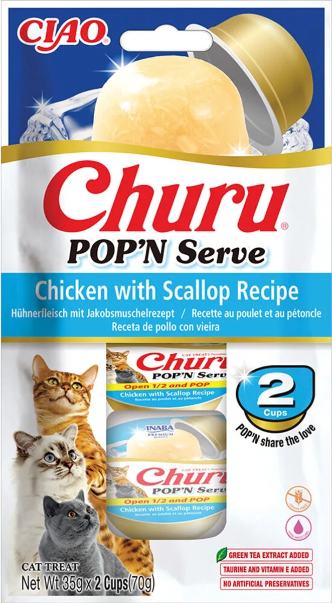 Ciao Kattensnack Churu Pop'n Serve Chicken Scallop - 2x35 gr von Inaba – Produktfoto