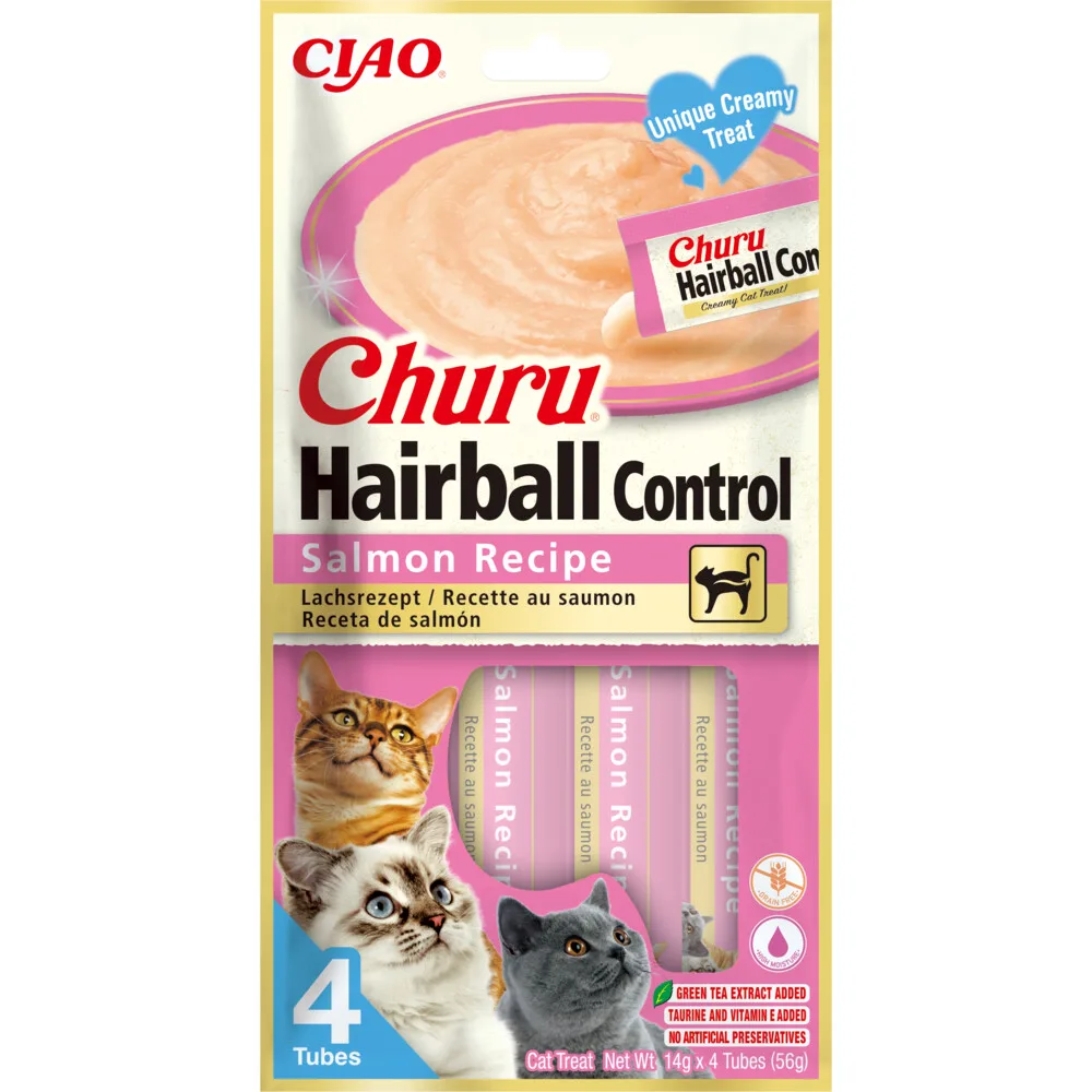 Ciao Kattensnack Churu Puree Hairball Control Salmon 4x14 gr van Inaba – productfoto