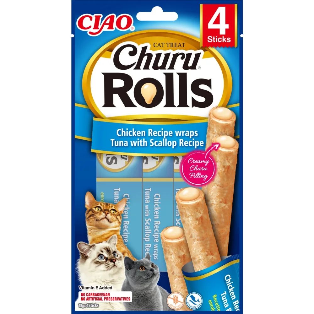 12x Inaba Ciao Kattensnack Churu Rolls Tonijn - Sint Jacobsschelp 40 gr van Inaba – productfoto