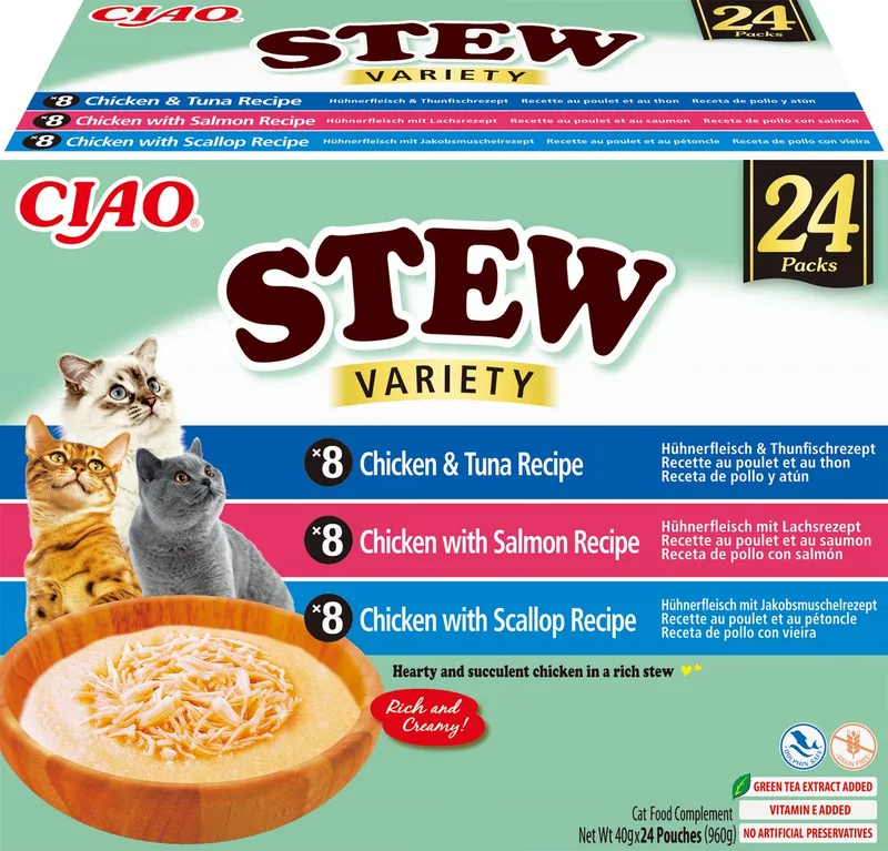 Ciao Stew Kattenvoer Natvoer Kip & Zeevruchten Maaltijdzakjes 24x40g by Inaba – product photo