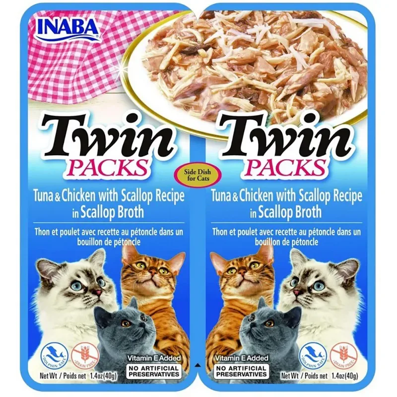 Double Portion De Thon Pour Chat Avec Poulet Et Noix De Saint-jacques En Bouillon Friandise Pour Chat 2x40g by Inaba – product photo