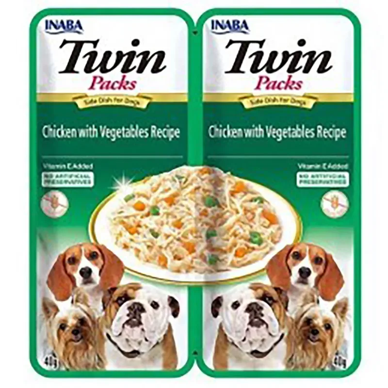 Double Poulet Pour Chien Avec Légumes Au Bouillon Friandises Pour Chien 2x40g de Inaba – photo produit