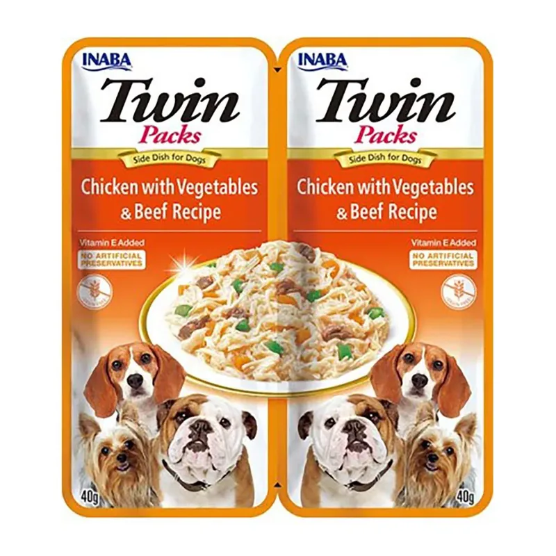 Hundesnack Doppeltes Hähnchen Mit Gemüse Und Rindfleisch In Brühe 2x40g von Inaba – Produktfoto