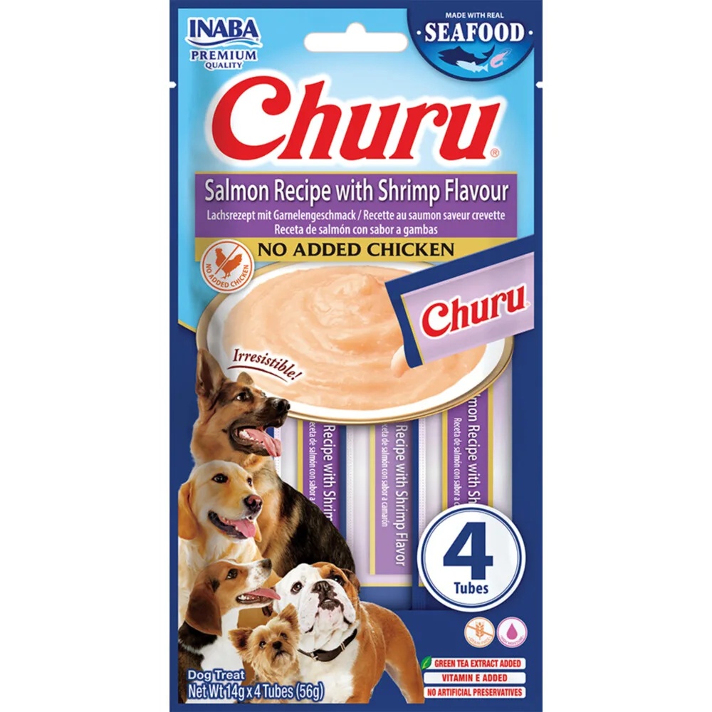 Hondensnack Churu Puree Dog Fish Salmon & Shrimp 4 x 14 gr by Inaba – product photo