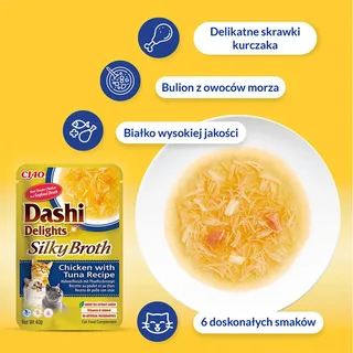 Kat Dashi Delights Zijdezachte Kippenbouillon Met Tonijn En Coquille Recept Kattensnack 40g by Inaba – product photo 2 of 2