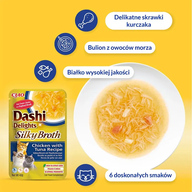 Kat Dashi Delights Zijdezachte Kippenbouillon Met Tonijn En Coquille Recept Kattensnack 40g by Inaba – product photo 2 of 2