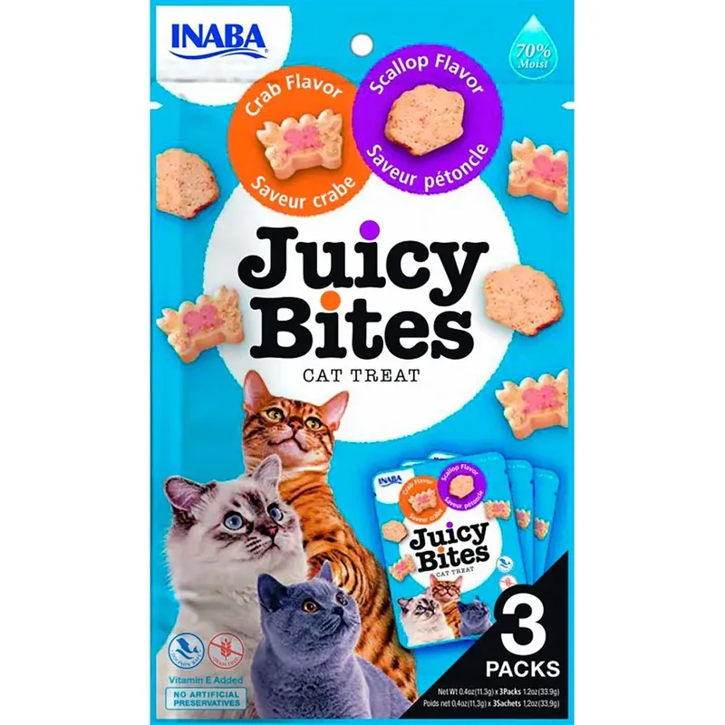 Saftige Happen Krabbe Und Jakobsmuschel 3x11 Katzensnack 3g von Inaba – Produktfoto