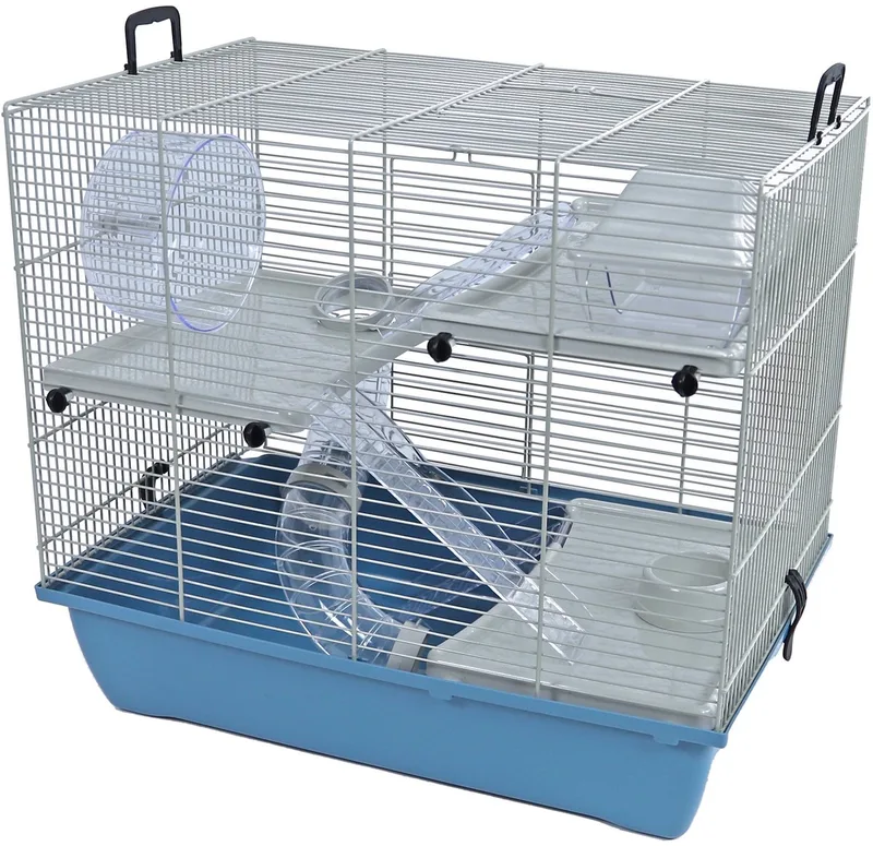 Hamsterkooi Pinky 3 met 3 plateaus en accessoires de Interzoo en Pastel Blauw – photo produit