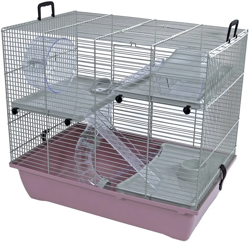 Hamsterkooi Pinky 3 pastel met 3 plateaus en accessoires von Interzoo in Rosa – Produktfoto