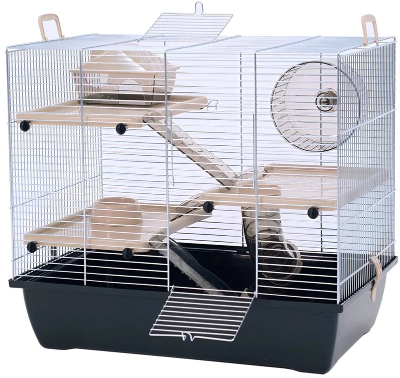 Pinky 3 Zinc - Knaagdierkooi - 50x33x45 cm - Sterk Metaal & Kunststof - Compact en Functioneel by Interzoo in Black – product photo