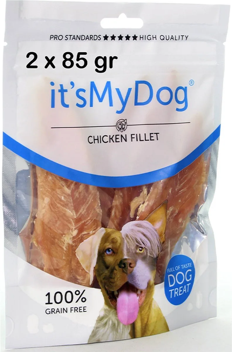 ** 2 X ** It's My Dog - kipfilet 85 gr - 100% granenvrij - 2 x 85 = 170 gr hondengenot by It's My Dog – product photo