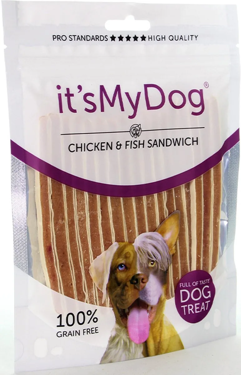 hondensnack - 85 gr - kip en vis sandwich - lekker en gezond - granen-vrij de It's My Dog – photo produit