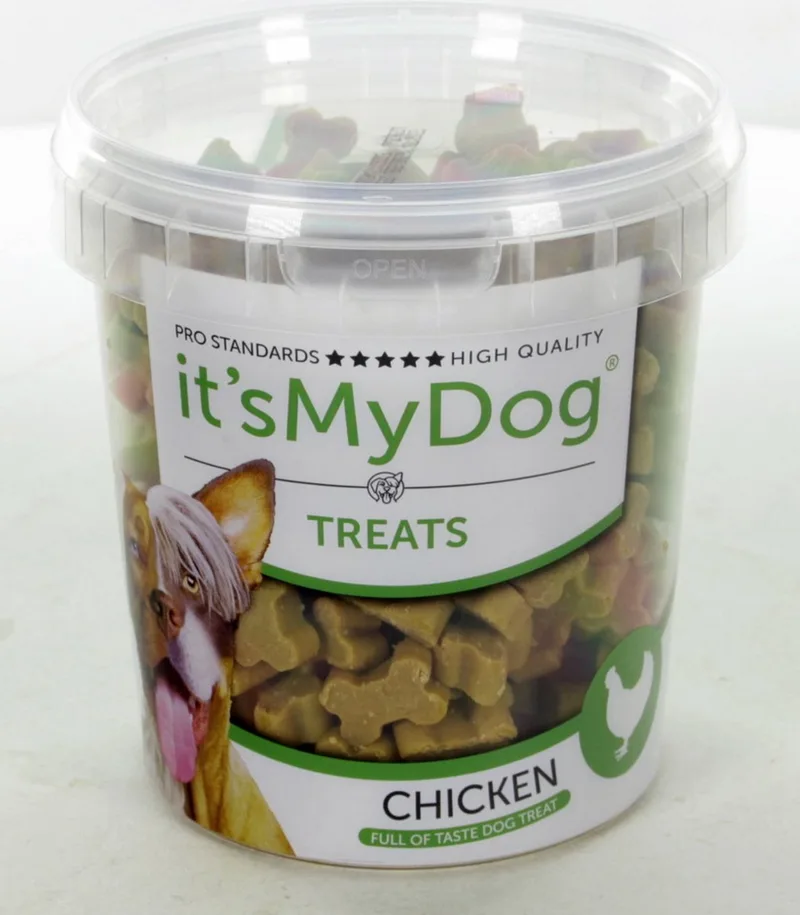treats - trainingssnoepjes voor de hond - kip - emmer 500 gram fra It's My Dog – produktbillede