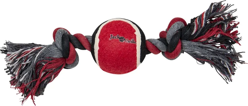 Balboa Honden speeltouw met bal - Flostouw voor hond - Lengte 28 cm - Trektouw met tennisbal - Zwart / Rood fra Jack and Vanilla i Sort, Rød – produktbillede