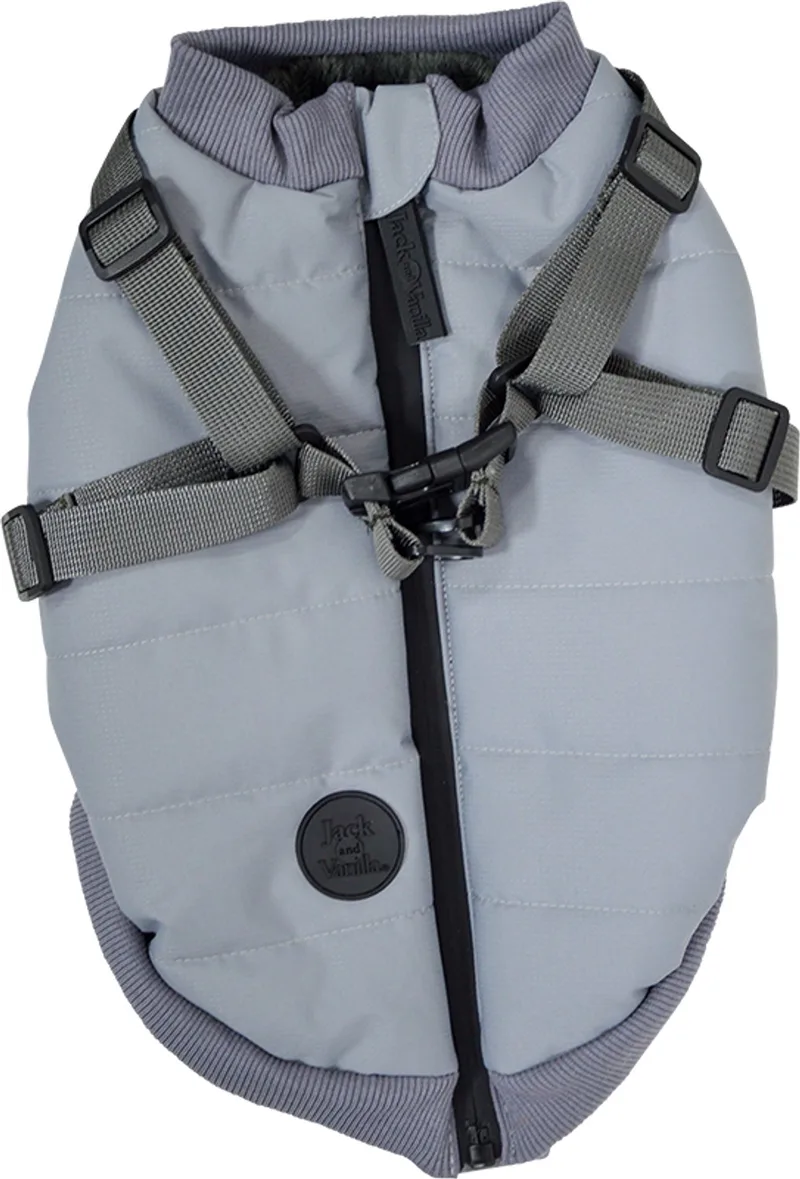 Dogwalk - Jacket Harness London - Hondenjas met geïntegreerd harnas - Kleur: - Ruglengte: 27 cm by Jack and Vanilla in Grey – product photo