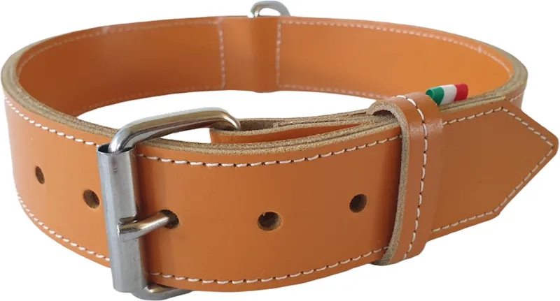 Double Halsband - Echt Leder - Oranjebruin - Breedte 4 cm - Nekomtrek 53 - 62 cm von Jack and Vanilla in Natur – Produktfoto