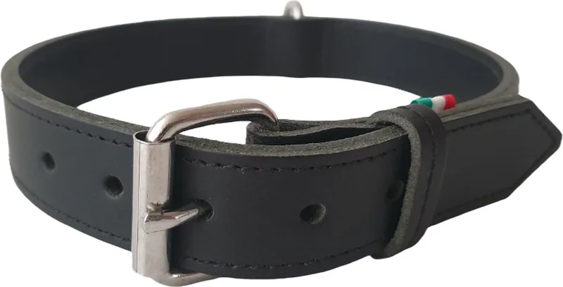Double Halsband / Hondenhalsband - Echt Leder - Nekomtrek: 47 - 53 cm (GRAAG ALVORENS BESTELLEN OPMETEN) von Jack and Vanilla in Schwarz – Produktfoto