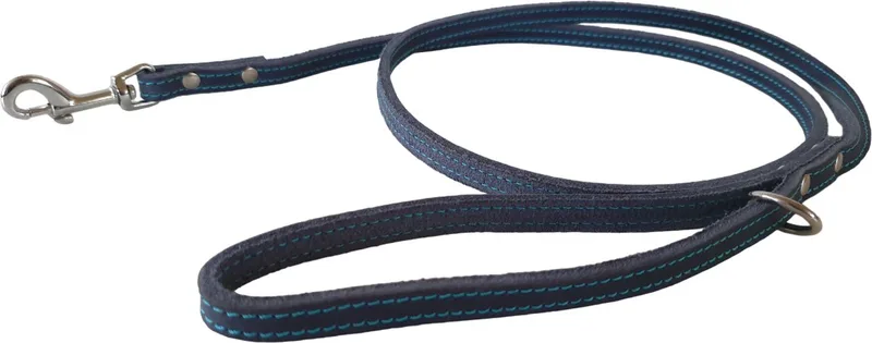 Gevet Lederen Hondenriem / Hondenlijn - Breedte 10 mm - Lengte 120 cm by Jack and Vanilla in Blue – product photo