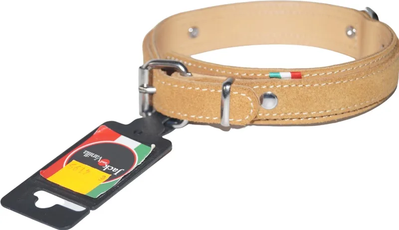Gold Halsband / Hondenhalsband - Echt Leder - Nekomtrek: 34,5 - 40,5 cm (GRAAG ALVORENS BESTELLEN OPMETEN) by Jack and Vanilla in Brown – product photo