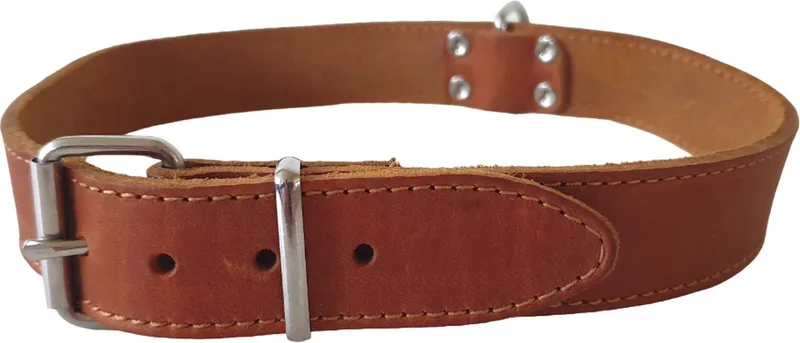 Halsband - Gevet Leder - Breedte: 3 cm - Nekomtrek: 57 - 63 cm (GELIEVE ALVORENS BESTELLEN OPMETEN) von Jack and Vanilla in Cognac – Produktfoto