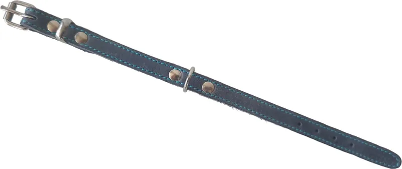 Halsband / Hondenhalsband - Gevet Leder - Breedte: 1 cm - Nekomtrek: 15 - 18,5 cm (GELIEVE ALVORENS BESTELLEN OPMETEN) by Jack and Vanilla in Blue – product photo