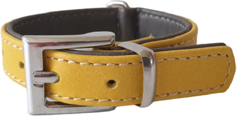 Halsband - Nappaleer - Geel-Grijs - Breedte: 1,4 cm - Nekomtrek: 14 - 17,5 cm (GELIEVE ALVORENS BESTELLEN OPMETEN) de Jack and Vanilla en Jaune – photo produit