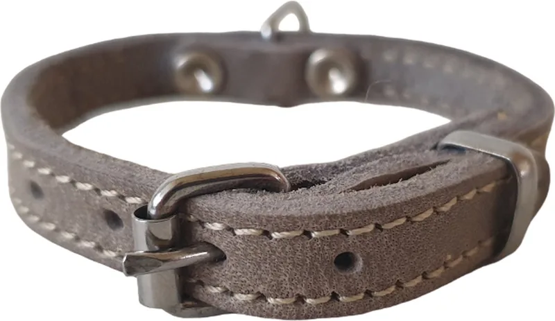 Halsband - Vetleder - Breedte: 1 cm - Nekomtrek: 16 - 19 cm - Geschikt voor hele kleine hondenrassen (GELIEVE ALVORENS BESTELLEN EVENTJES OPMETEN) fra Jack and Vanilla i Grå – produktbillede