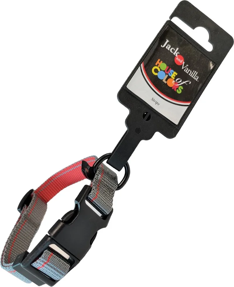 Halsband voor honden - Maat S - Verstelbaar 18 / 26 cm - Hondenhalsband - Halsband hond - Honden halsbanden - Puppy halsband - Stripe - rood de Jack and Vanilla en Gris – photo produit