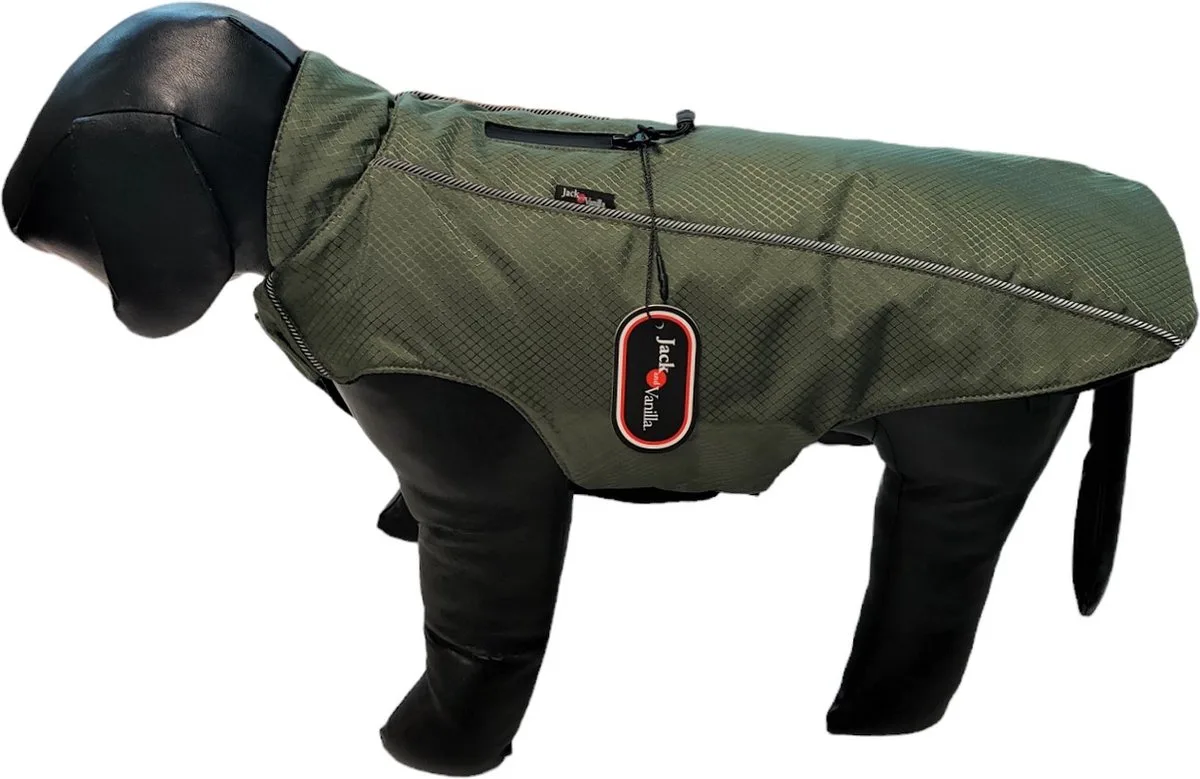 Hondenjas Waterdicht - Warme Winterjas Hond - Reflecterend - Groen - Ruglengte 35 cm - Maat M van Jack and Vanilla in Olijfgroen – productfoto