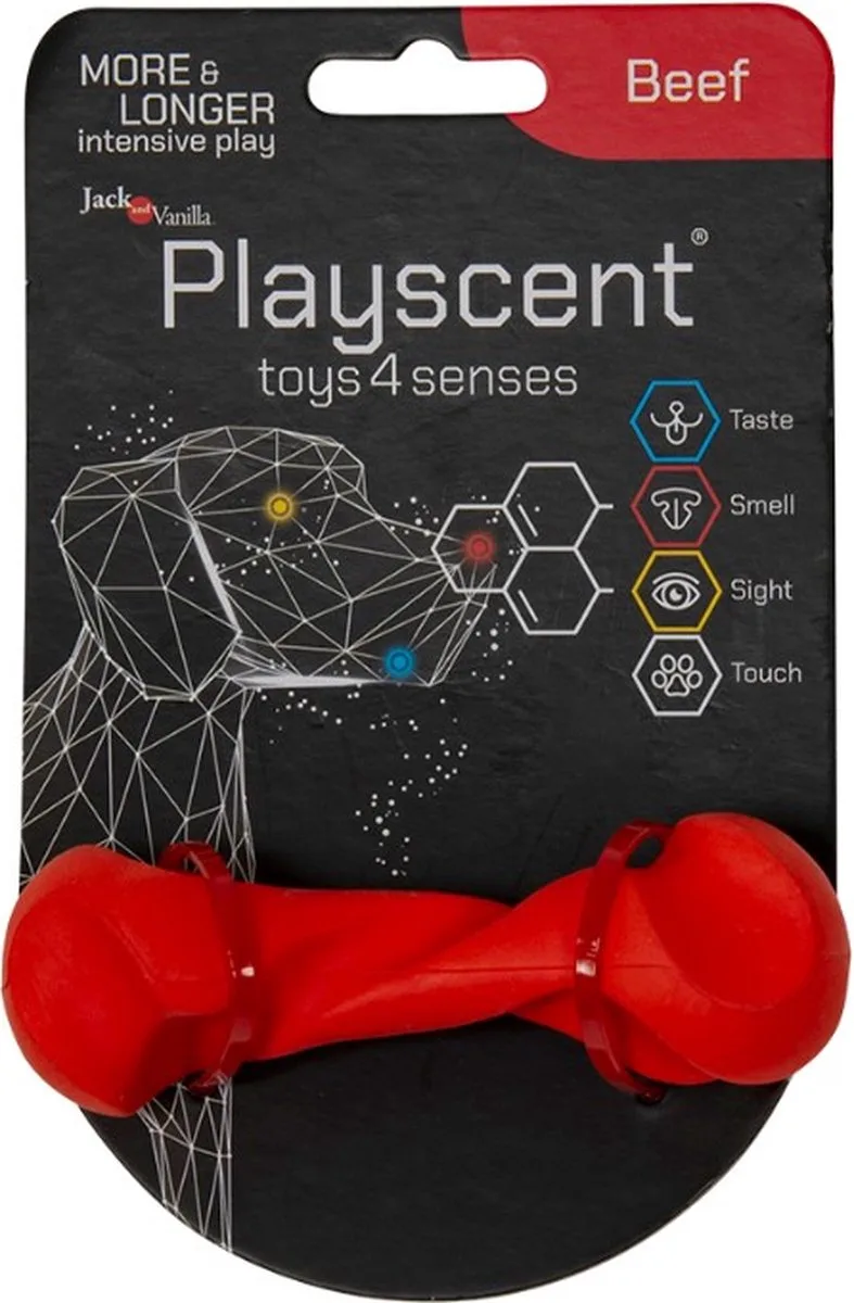 hondenspeelgoed - Lengte 11cm - Kauwbot hond - Honden speelgoed - Kauwbot - Puppyspeelgoed - Hondenspeelgoed - Playscent Gedraaid Been - Rund by Jack and Vanilla in Red – product photo