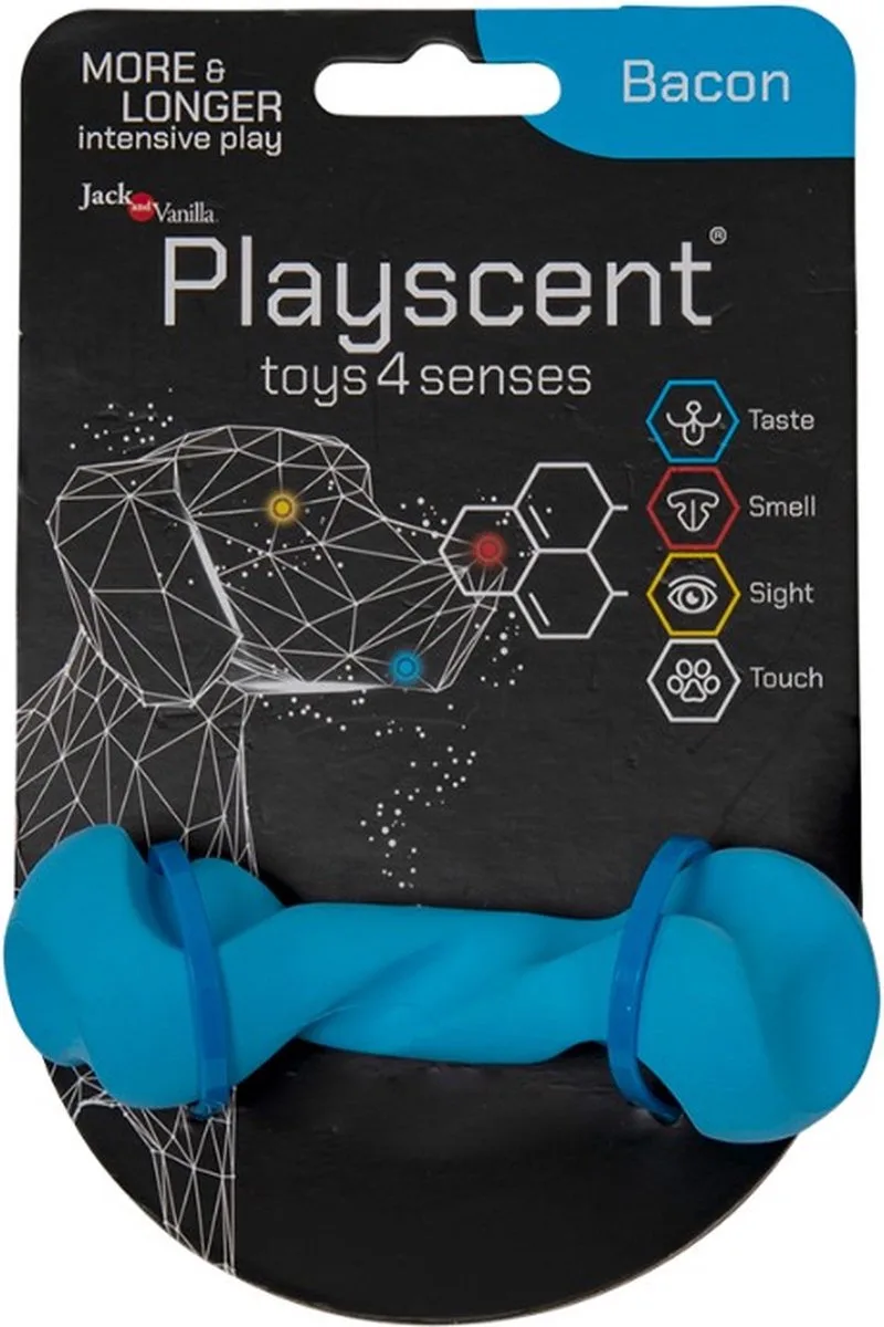 hondenspeelgoed - Lengte 11cm - Kauwbot hond - Puppyspeelgoed - Honden speelgoed - Playscent Gedraaid Been - Bacon de Jack and Vanilla en Bleu – photo produit