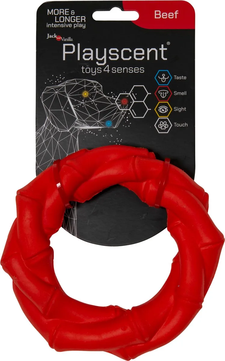 hondenspeelgoed - Lengte 14cm - Kauwbot hond - Hondenspeelgoed - Puppyspeelgoed - Honden speelgoed - Kauwbot - Playscent Ring - Rund by Jack and Vanilla in Red – product photo