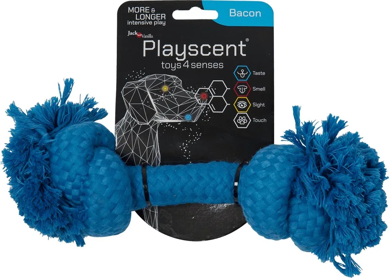 hondenspeelgoed - Lengte 25cm - Flostouw hond - Puppyspeelgoed - Honden speelgoed - Hondenspeelgoed - Playscent Touw - Bacon de Jack and Vanilla en Bleu – photo produit