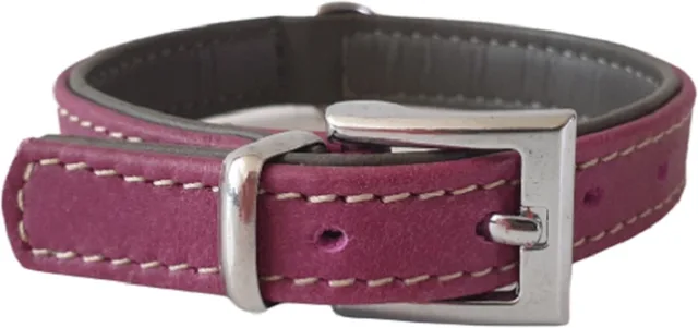 Nappa Halsband / Hondenhalsband - Nappa Leder - Bordeauxrood / Antraciet - Breedte 14 mm - Nekomtrek 29 - 34 cm (GELIEVE ALVORENS BESTELLEN OPMETEN)