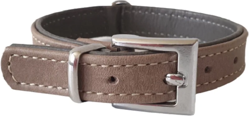 Nappa Halsband / Hondenhalsband - Nappa Leder - Grijs / Antraciet - Breedte 14 mm - Nekomtrek 18 - 23 cm (GELIEVE ALVORENS BESTELLEN OPMETEN) de Jack and Vanilla en Gris – photo produit