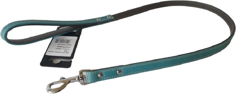 Nappa Hondenriem / Hondenlijn - Nappa leder - Breedte 14 mm - Lengte 100 cm - Turquoise / Grijs - Geschikt voor middelgrote honden von Jack and Vanilla in Türkis, Grau – Produktfoto