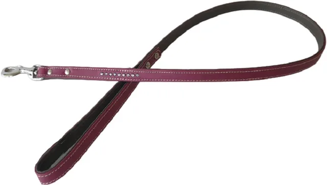 Nappa met Strass Hondenriem / Hondenlijn - Nappa leder - Breedte 1,4 cm - Lengte 100 cm - Bordeauxrood / Grijs - Geschikt voor middelgrote honden
