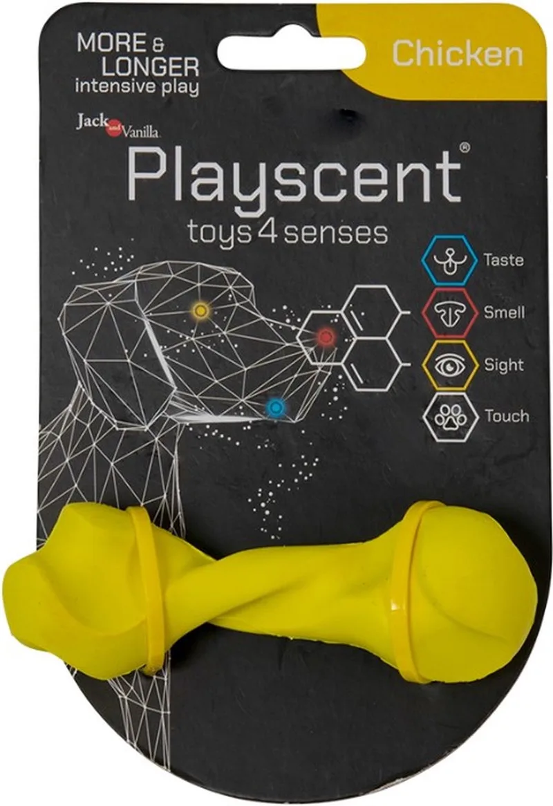 PLAYSCENT - Hondenspeelgoed - Gedraaid Been - Kip Smaak - 11 cm de Jack and Vanilla en Jaune – photo produit