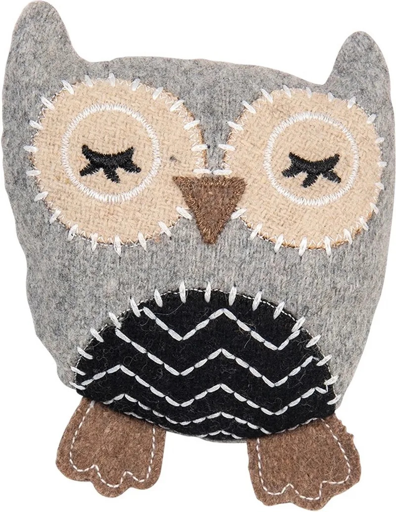 Revive Hondenspeelgoed Uil - Hondenknuffel met Piep en Knispergeluid - Gerecyclede Wol - 14 cm fra Jack and Vanilla i Grå – produktbillede