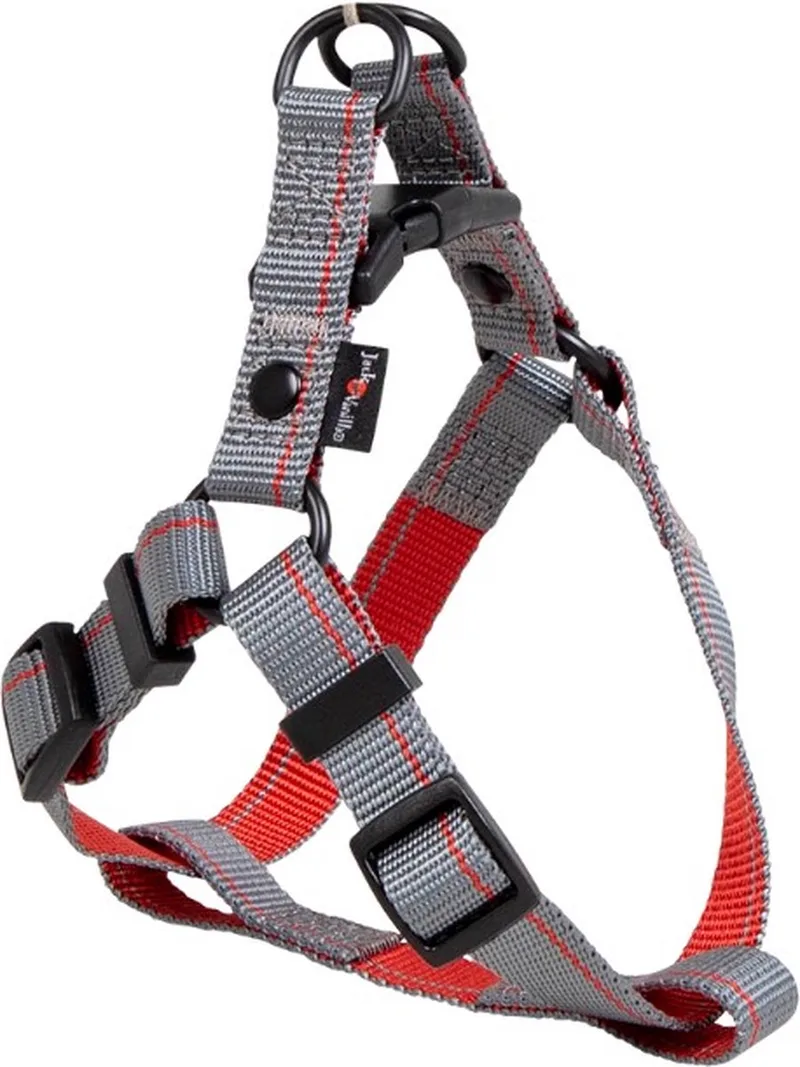 Stripe Hondentuigje - Y-Tuig - Instaptuigje - Grijs/Rood - Maat XS - 27-38 cm by Jack and Vanilla in Grey – product photo