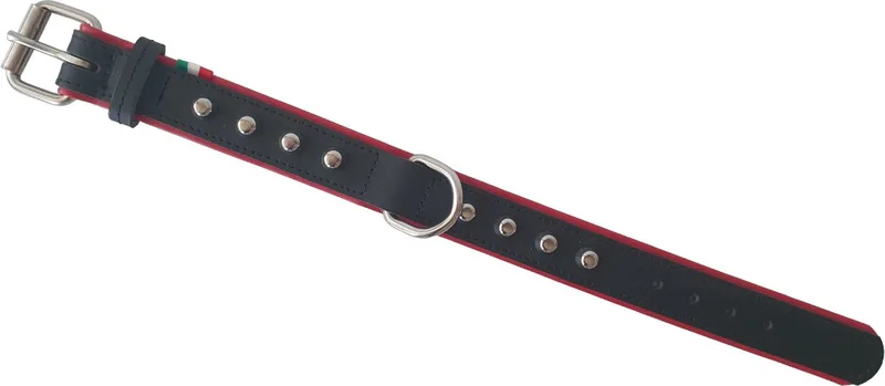 Studs Halsband / Hondenhalsband - Echt Leder - Zwart / Rood - Nekomtrek: 27 - 32,5 cm (GELIEVE ALVORENS BESTELLEN OPMETEN) by Jack and Vanilla in Black, Red – product photo