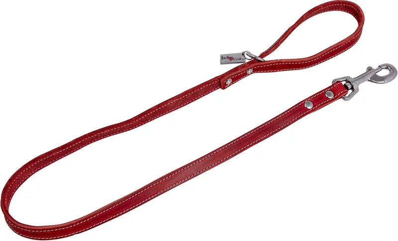 Vetlederen Hondenriem / Hondenlijn - Breedte: 1,6 cm - Lengte: 100 cm - Geschikt voor middelgrote tot grote hondenrassen de Jack and Vanilla en Rouge – photo produit