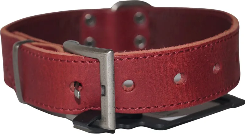 Vintage Hondenhalsband / Halsband - Italiaans Rundleder - Wijnrood - Breedte: 3 cm - Nekomtrek: 33 - 41 cm (GELIEVE ALVORENS BESTELLEN OPMETEN) by Jack and Vanilla in Wijnrood (verweerd) – product photo