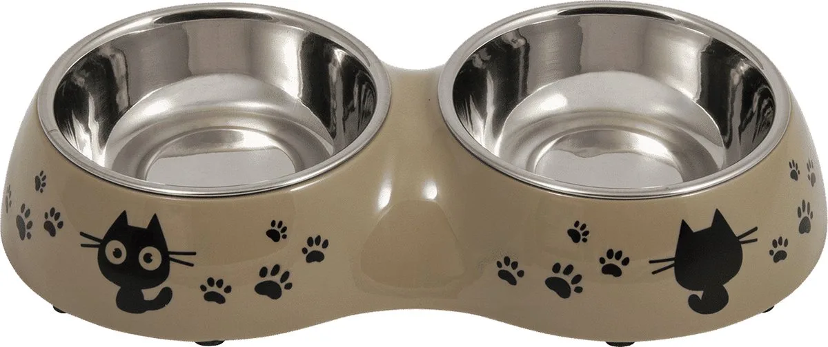 Voer- En Drinkbakken - Bon Appetit Dubbele Kattenkom - 2x220ml 51/0099 - 183127 de Jack and Vanilla en Taupe – photo produit
