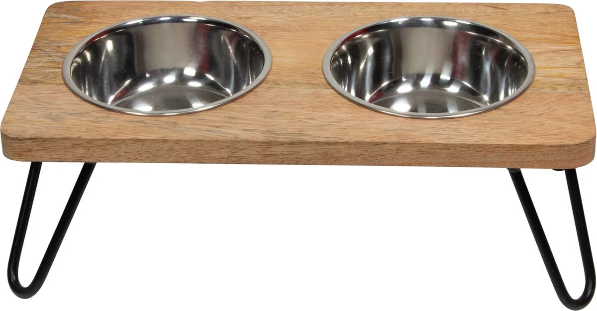 Voerbakken - Jv Bon Appetit Kommen Met Houten Stand Bruin-large 21x41x12cm 51/0190 - 197372 de Jack and Vanilla en Marron – photo produit